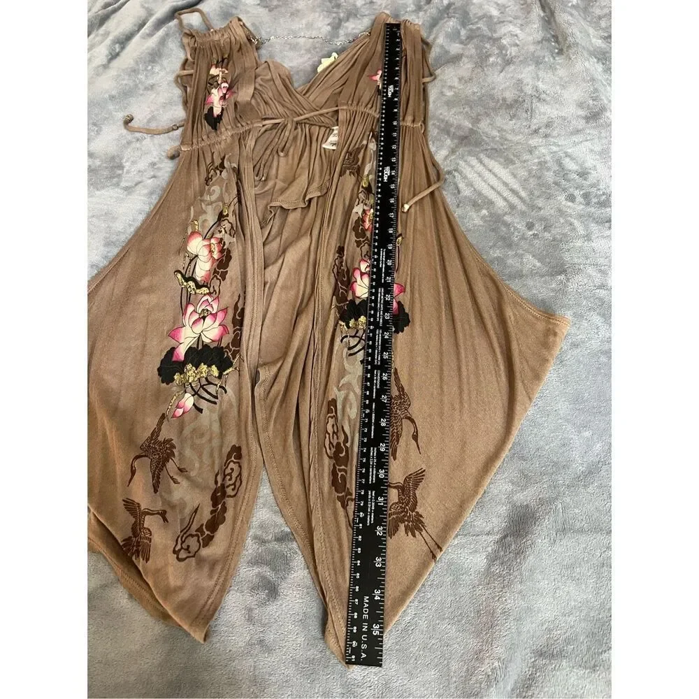 Guess Cover Up Womens Size Small Brown‎ Pink Floral Tie Waist Asymmetrical Hem